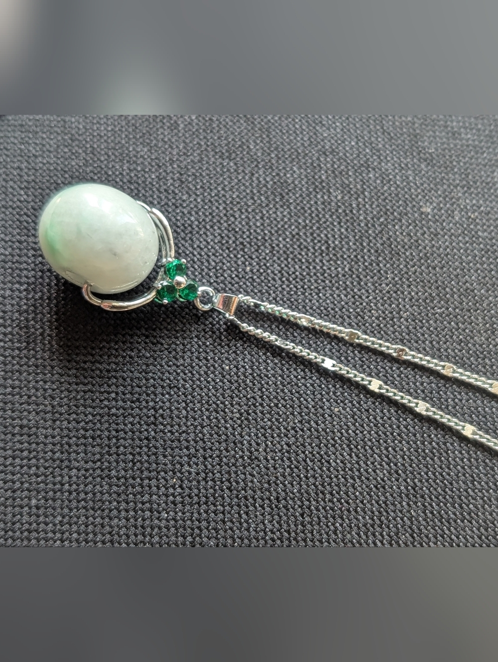 Sterling Silver Jadeite Pendant Necklace with‎ Green Accent Stones